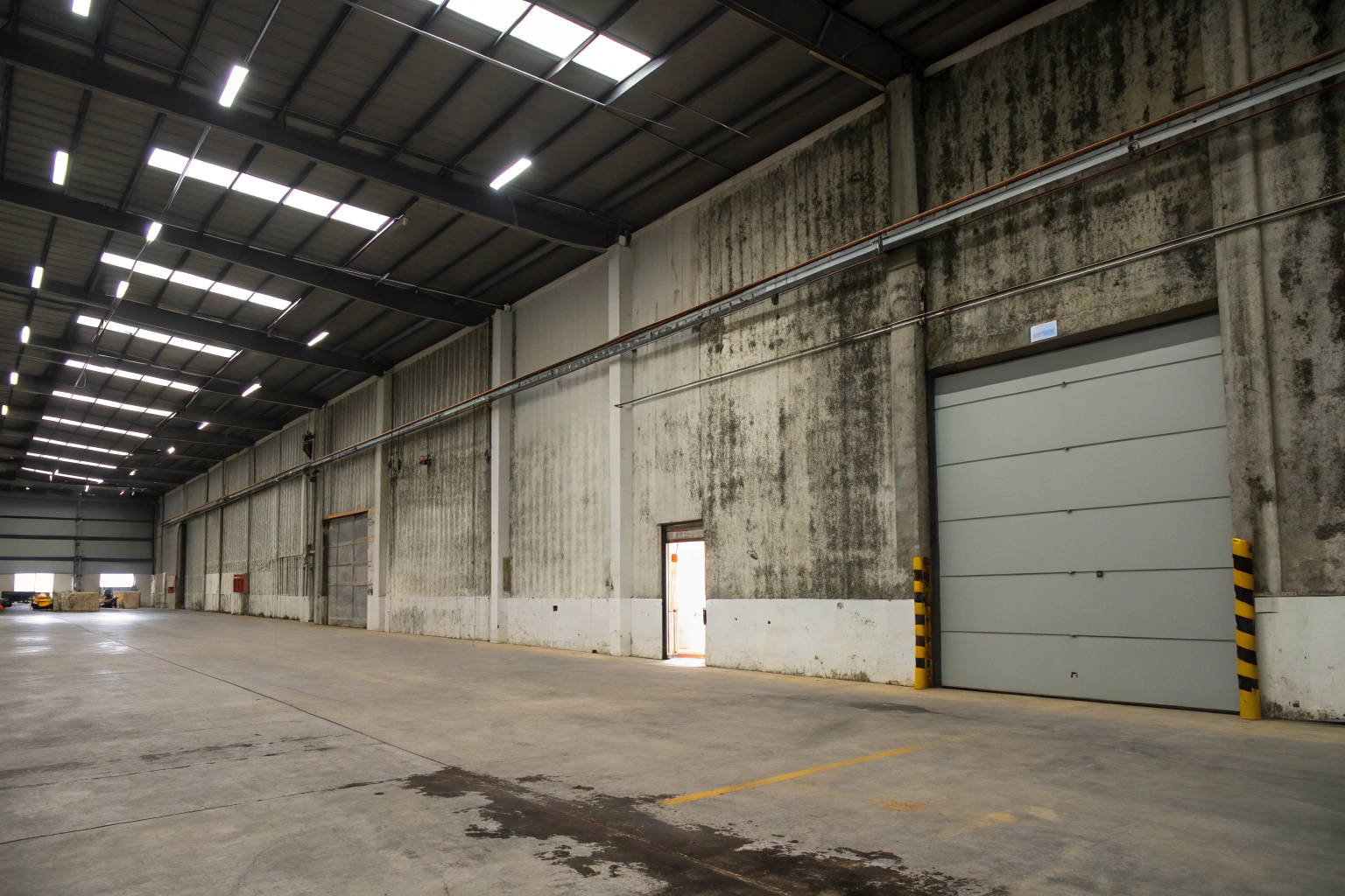 Mould growth on interior concrete wall of Port Kembla warehouse