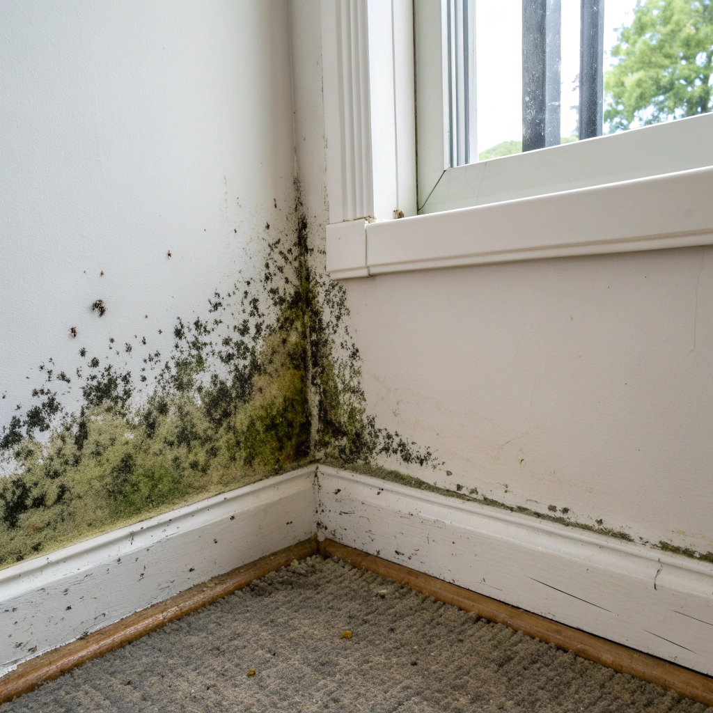 Mould growth spreading across a bedroom wall corner in an Australian home